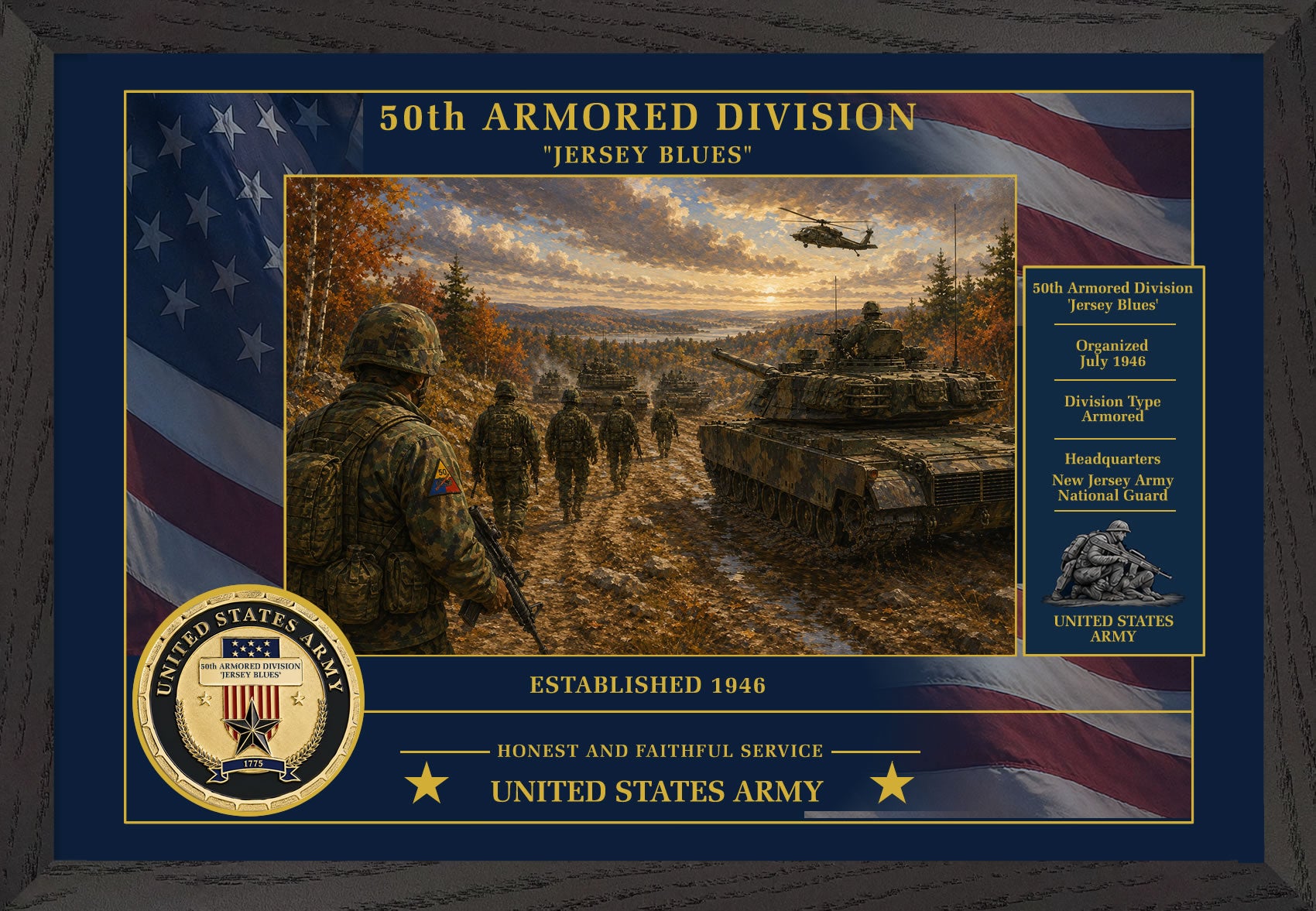 50th Armored Division Framed Patriotic Army Art