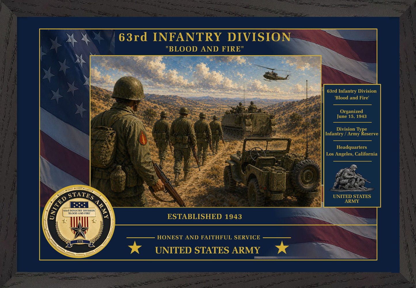 63D Infantry Division Framed Patriotic Army Art