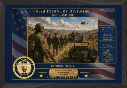 63D INFANTRY DIVISION FRAMED PATRIOTIC ARMY ART - 9034