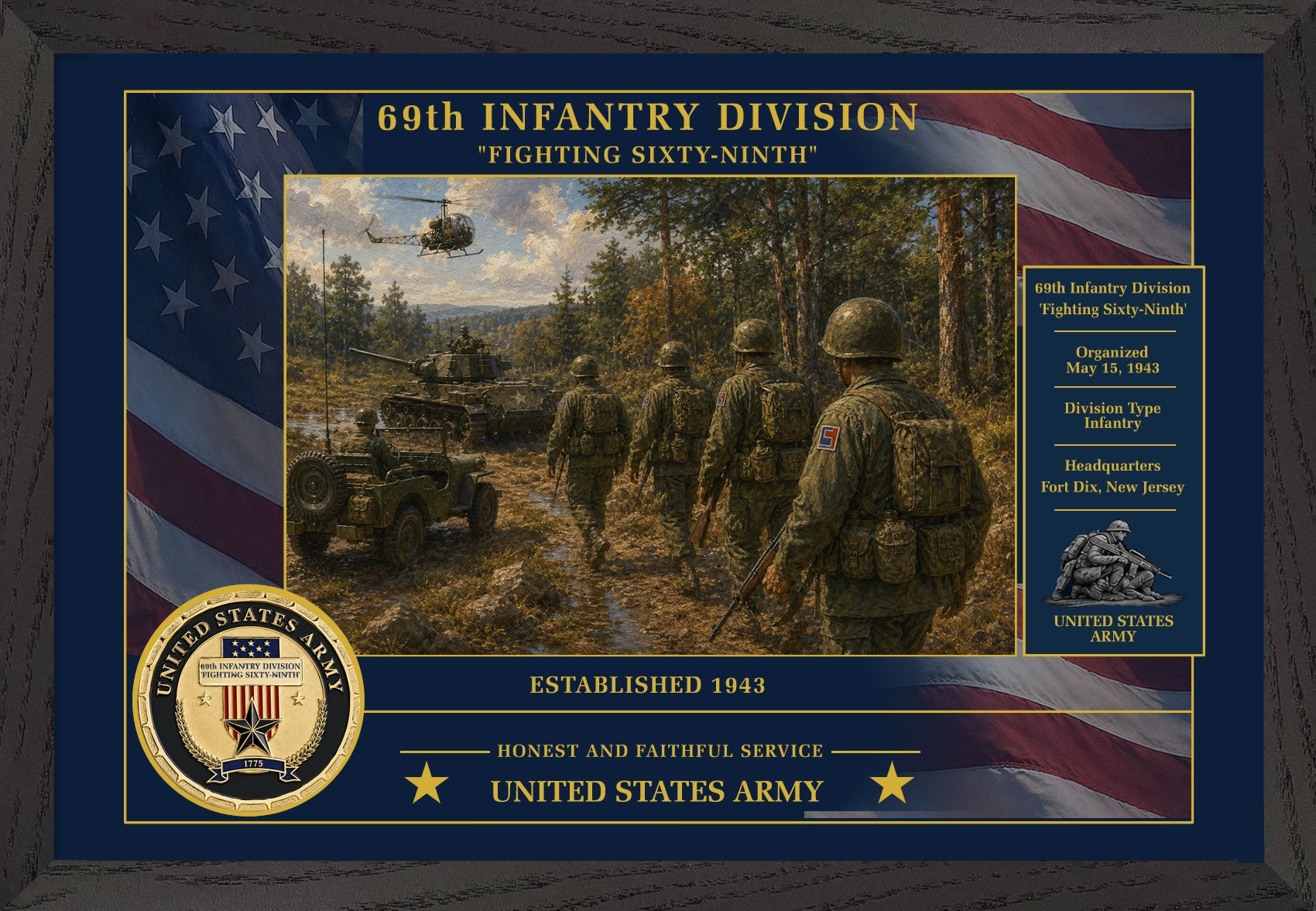 69th Infantry Division Framed Patriotic Army Art