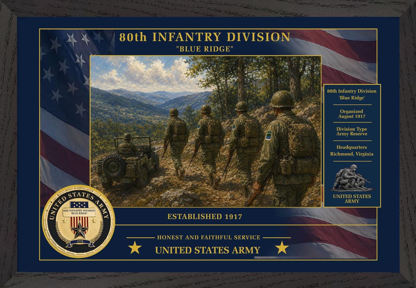 80th Infantry Division Framed Patriotic Army Art