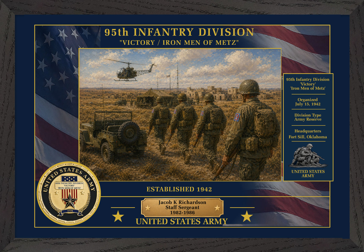 95TH INFANTRY DIVISION FRAMED PATRIOTIC ARMY ART - 9039