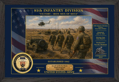 95TH INFANTRY DIVISION FRAMED PATRIOTIC ARMY ART - 9039