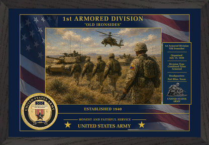 1st Armored Division Framed Patriotic Army Art