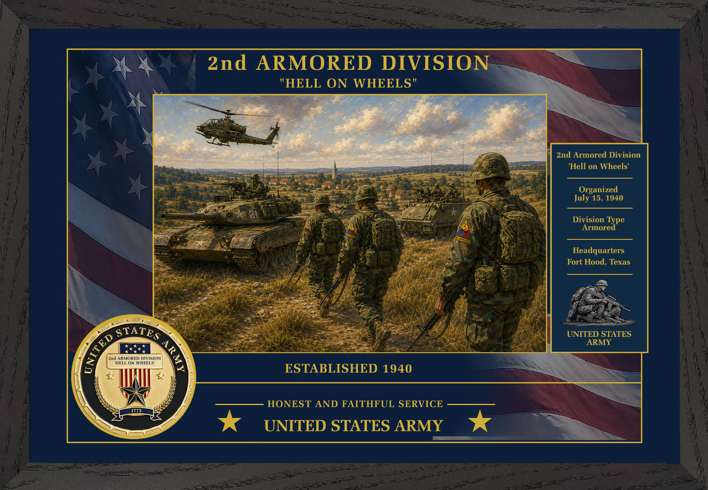 2nd Armored Division Framed Patriotic Army Art