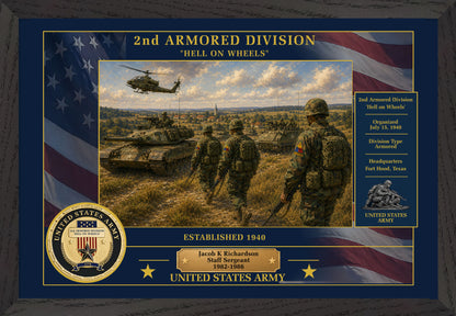 2ND ARMORED DIVISION FRAMED PATRIOTIC ARMY ART - 9042