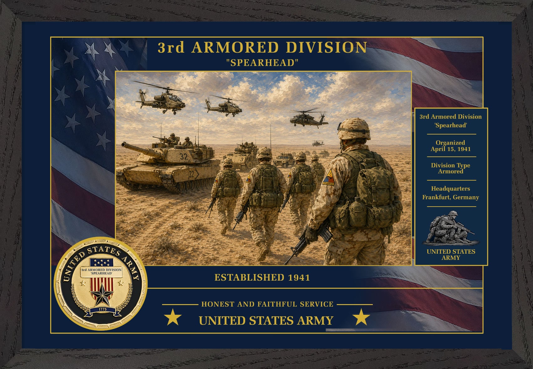 3rd Armored Division Framed Patriotic Army Art