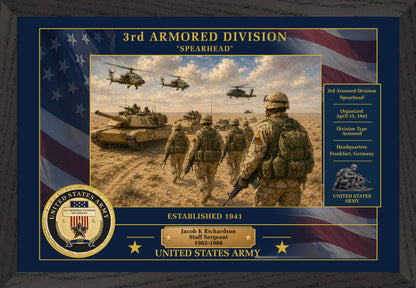 3RD ARMORED DIVISION FRAMED PATRIOTIC ARMY ART - 9043