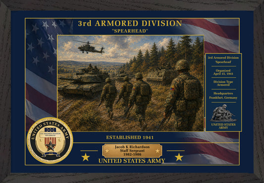 3RD ARMORED DIVISION FRAMED PATRIOTIC ARMY ART - 9044