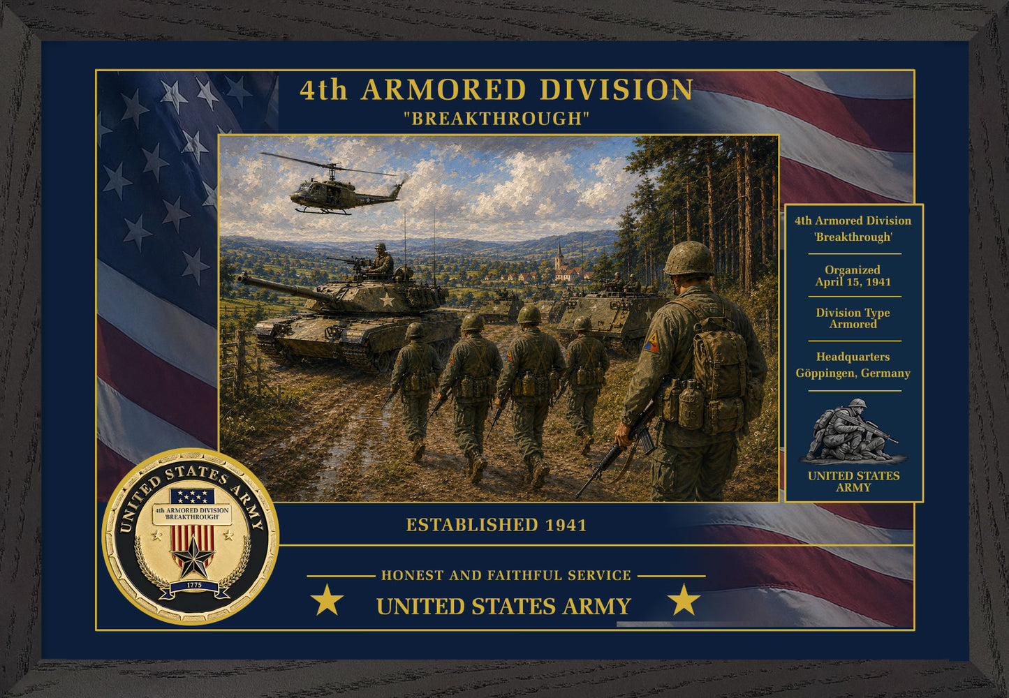 4th Armored Division Framed Patriotic Army Art