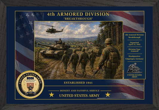 4th Armored Division Framed Patriotic Army Art