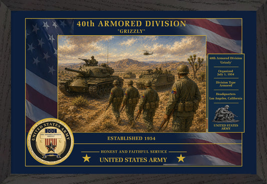40th Armored Division Framed Patriotic Army Art