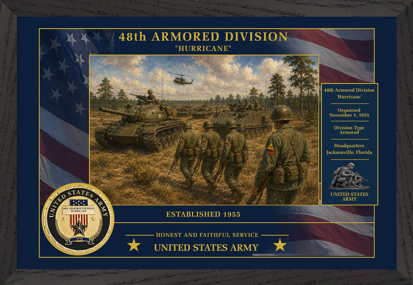 48th Armored Division Framed Patriotic Army Art