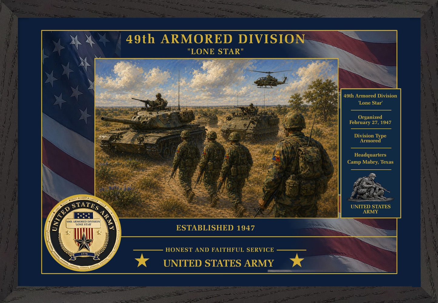 49th Armored Division Framed Patriotic Army Art