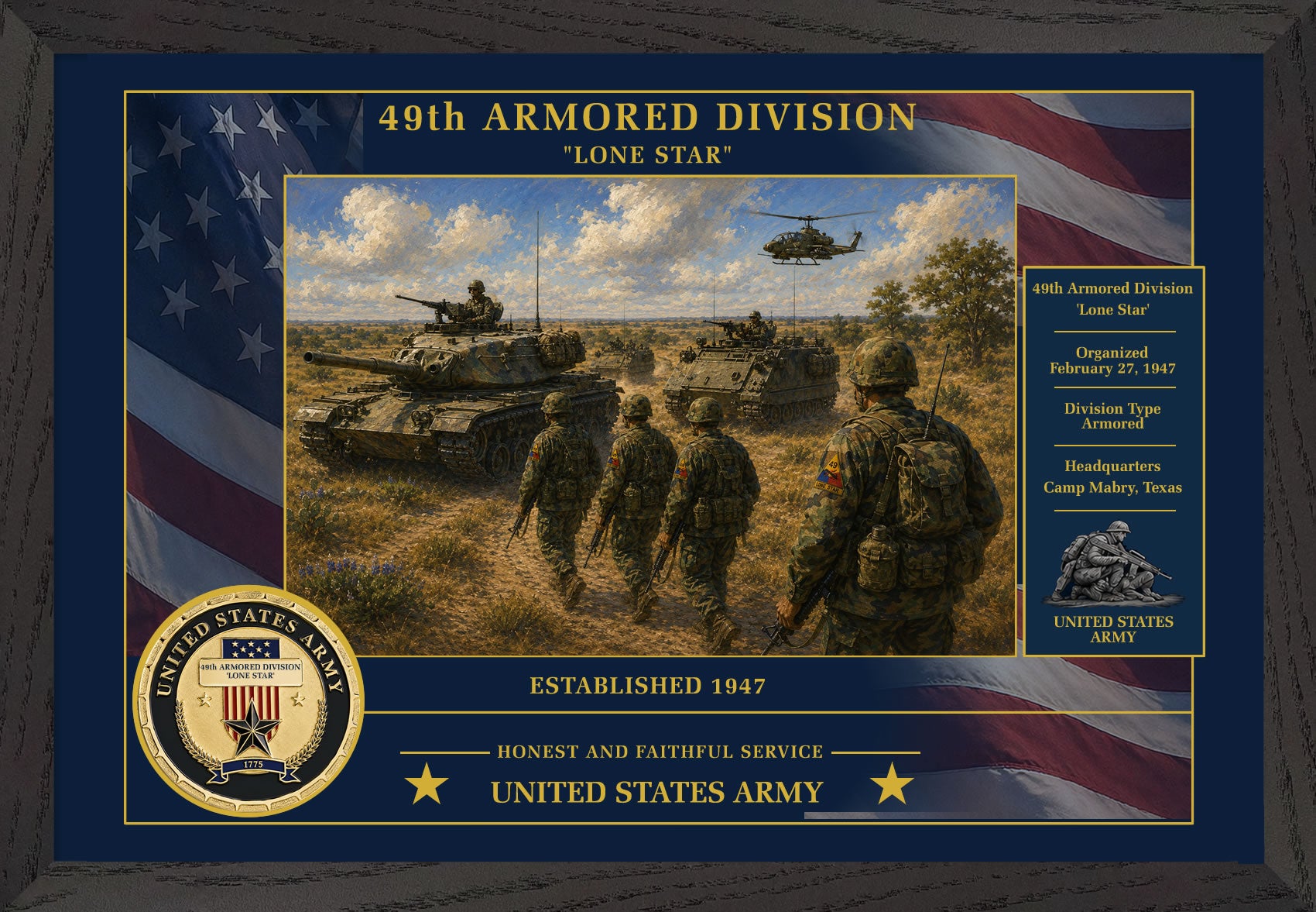 49th Armored Division Framed Patriotic Army Art