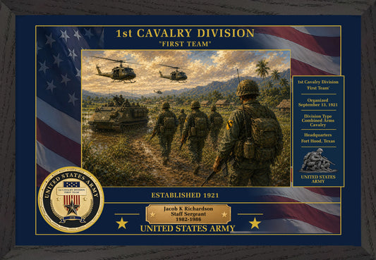 1ST CAVALRY DIVISION FRAMED PATRIOTIC ARMY ART - 9050