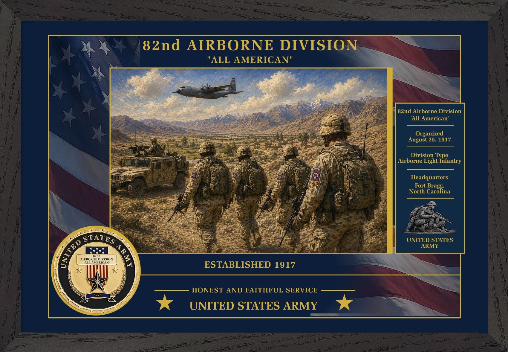 82nd Airborne Division Framed Patriotic Army Art