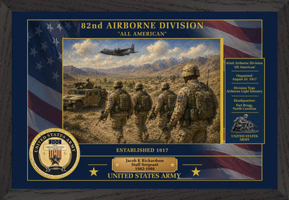 82ND AIRBORNE DIVISION FRAMED PATRIOTIC ARMY ART - 9051