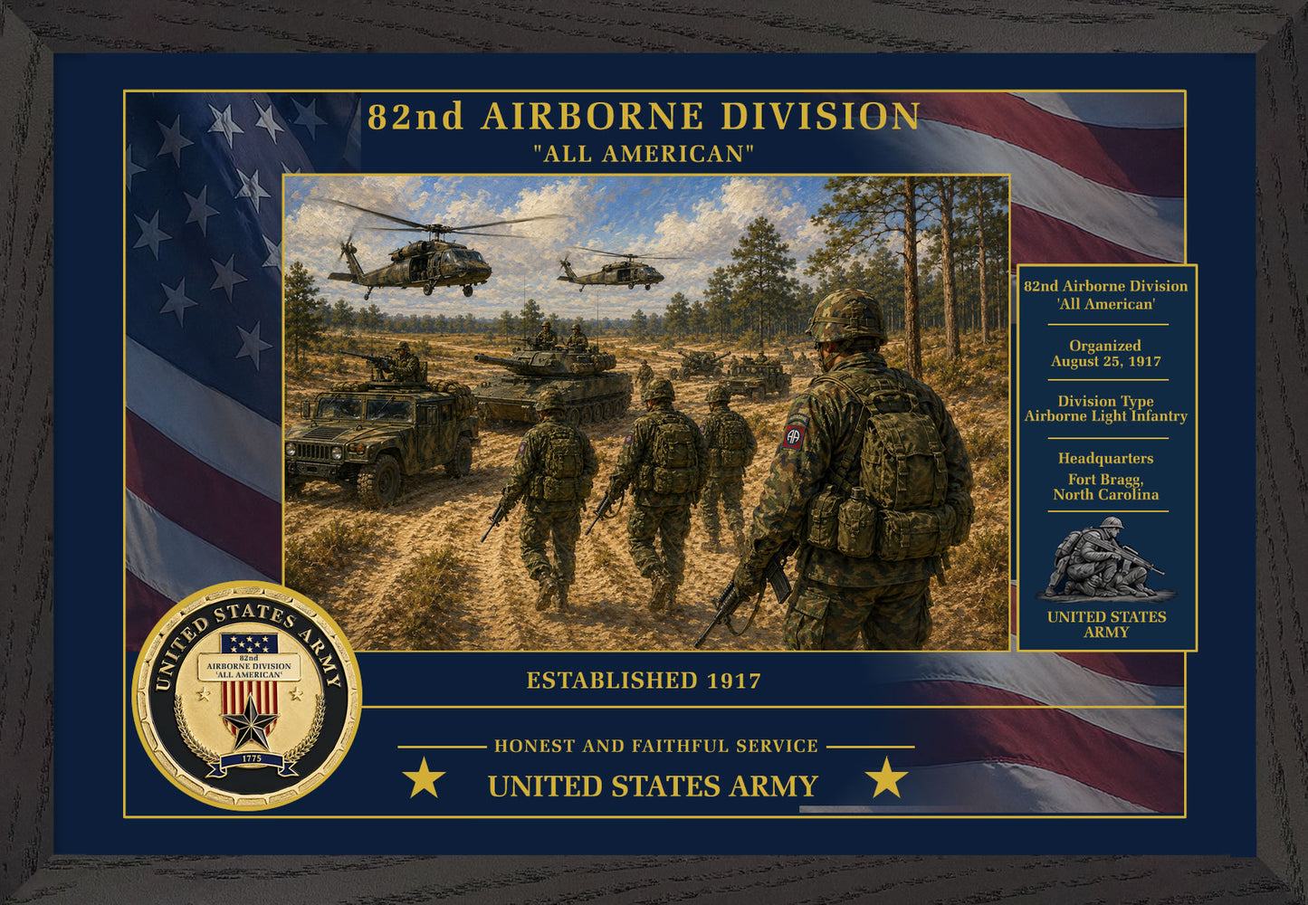 82nd Airborne Division Framed Patriotic Army Art
