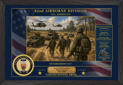 82ND AIRBORNE DIVISION FRAMED PATRIOTIC ARMY ART - 9052