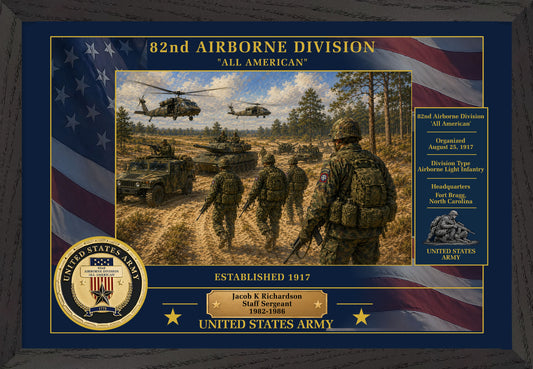 82ND AIRBORNE DIVISION FRAMED PATRIOTIC ARMY ART - 9052