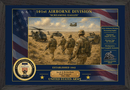 101ST AIRBORNE DIVISION FRAMED PATRIOTIC ARMY ART - 9053