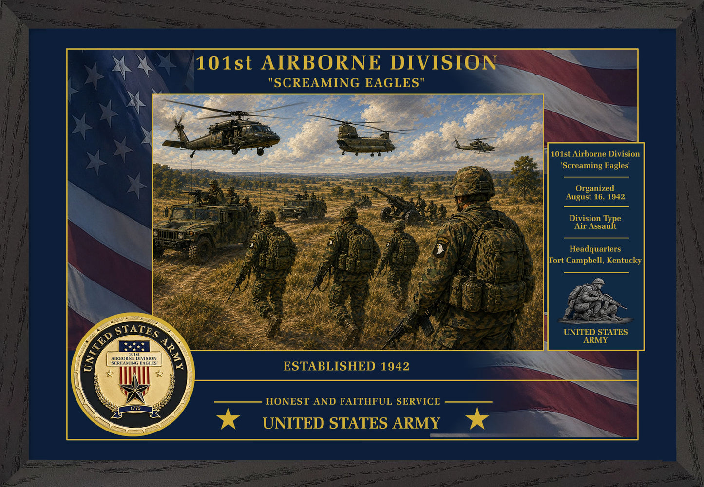 101st Airborne Division Framed Patriotic Army Art