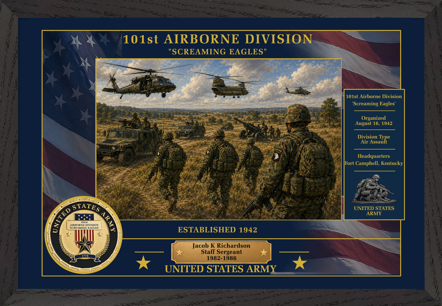 101ST AIRBORNE DIVISION FRAMED PATRIOTIC ARMY ART - 9054