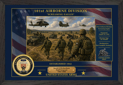 101ST AIRBORNE DIVISION FRAMED PATRIOTIC ARMY ART - 9054