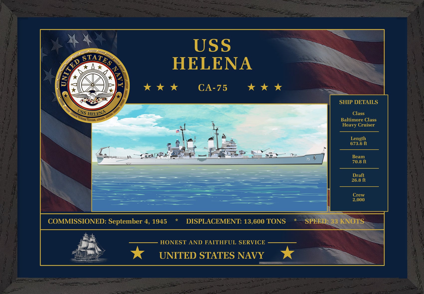 USS Helena CA-75 Framed Patriotic Art