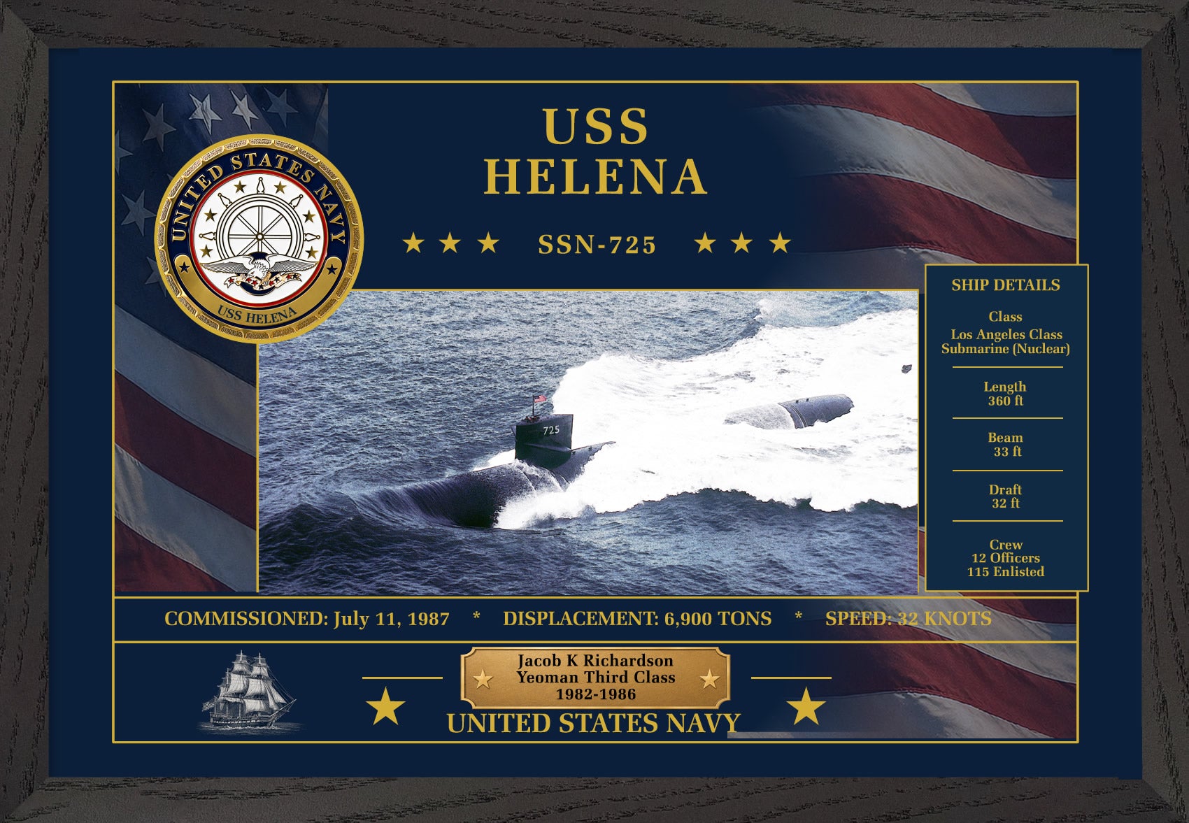USS Helena SSN-725 Framed Patriotic Art