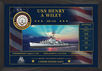 USS Henry A Wiley DD-749 Framed Patriotic Art