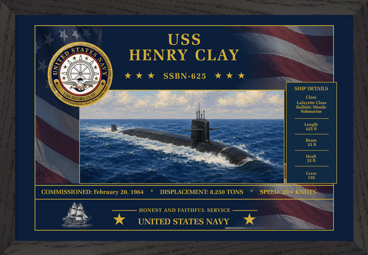 USS Henry Clay SSBN-625 Framed Patriotic Art