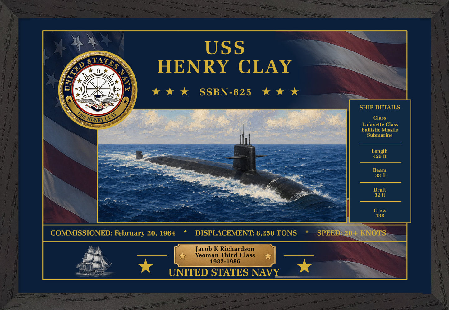 USS Henry Clay SSBN-625 Framed Patriotic Art