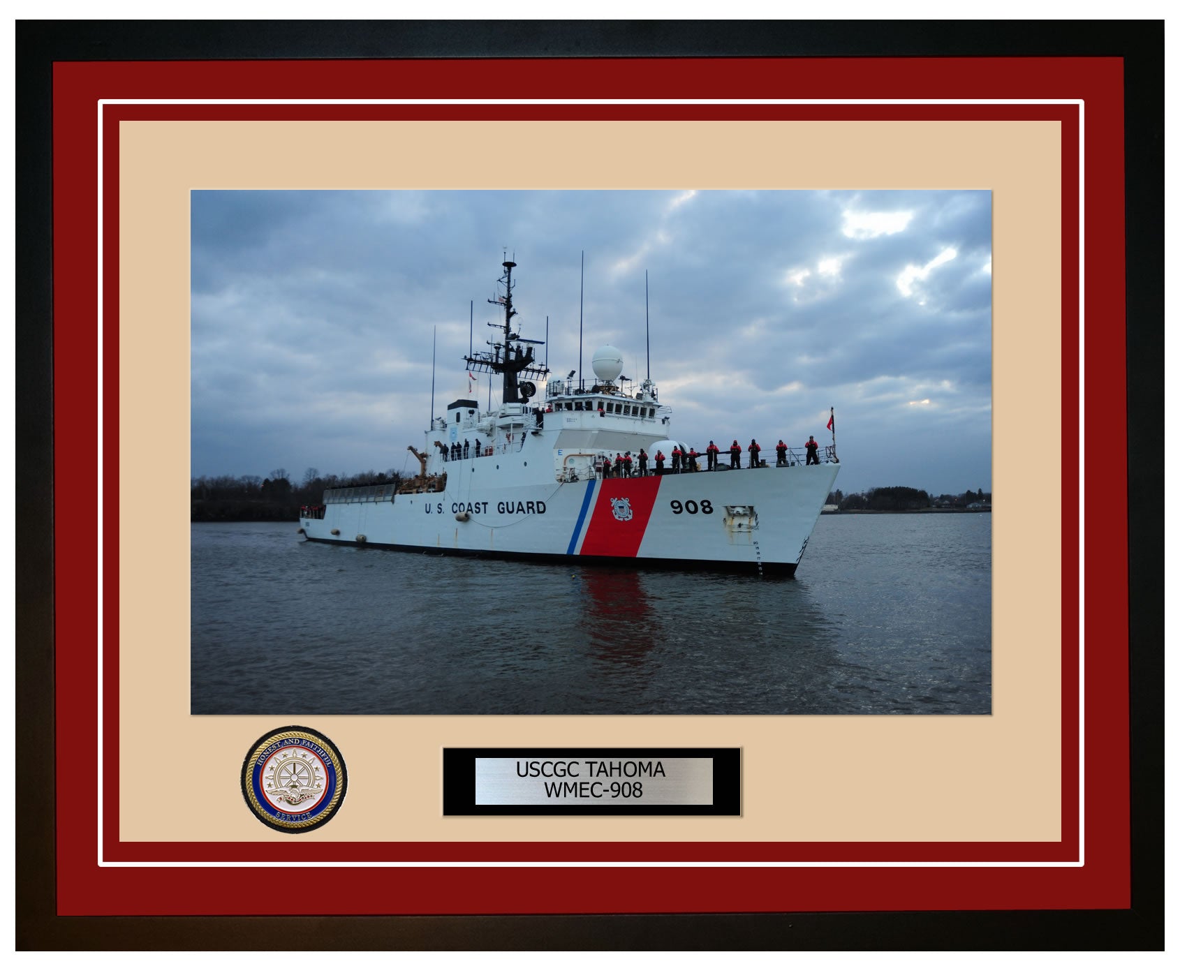 USCGC TAHOMA WMEC 908 Framed Coast Guard Ship Photo Burgundy 91WMEC908