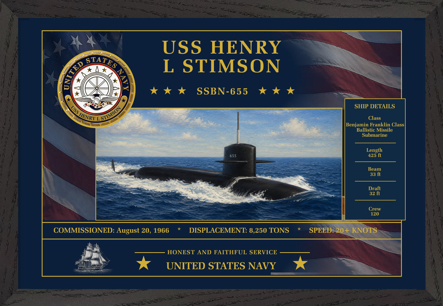 USS Henry L Stimson SSBN-655 Framed Patriotic Art