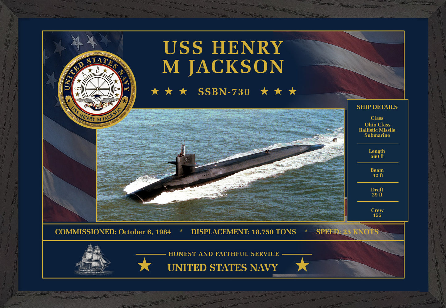 USS Henry M Jackson SSBN-730 Framed Patriotic Art