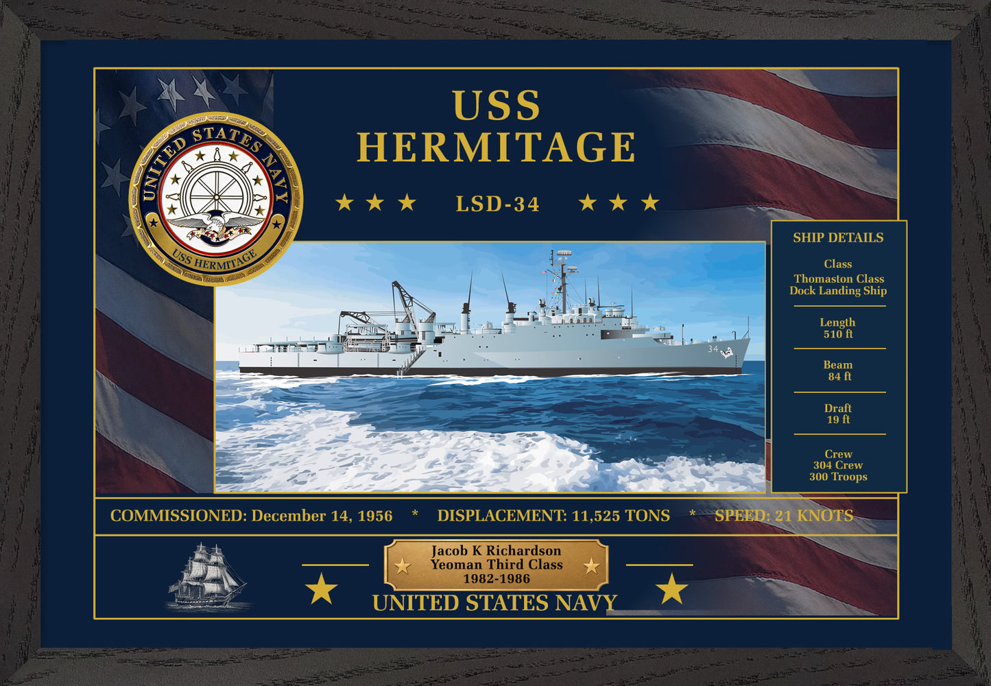 USS Hermitage LSD-34 Framed Patriotic Art