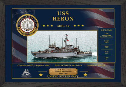 USS Heron MHC-52 Framed Patriotic Art