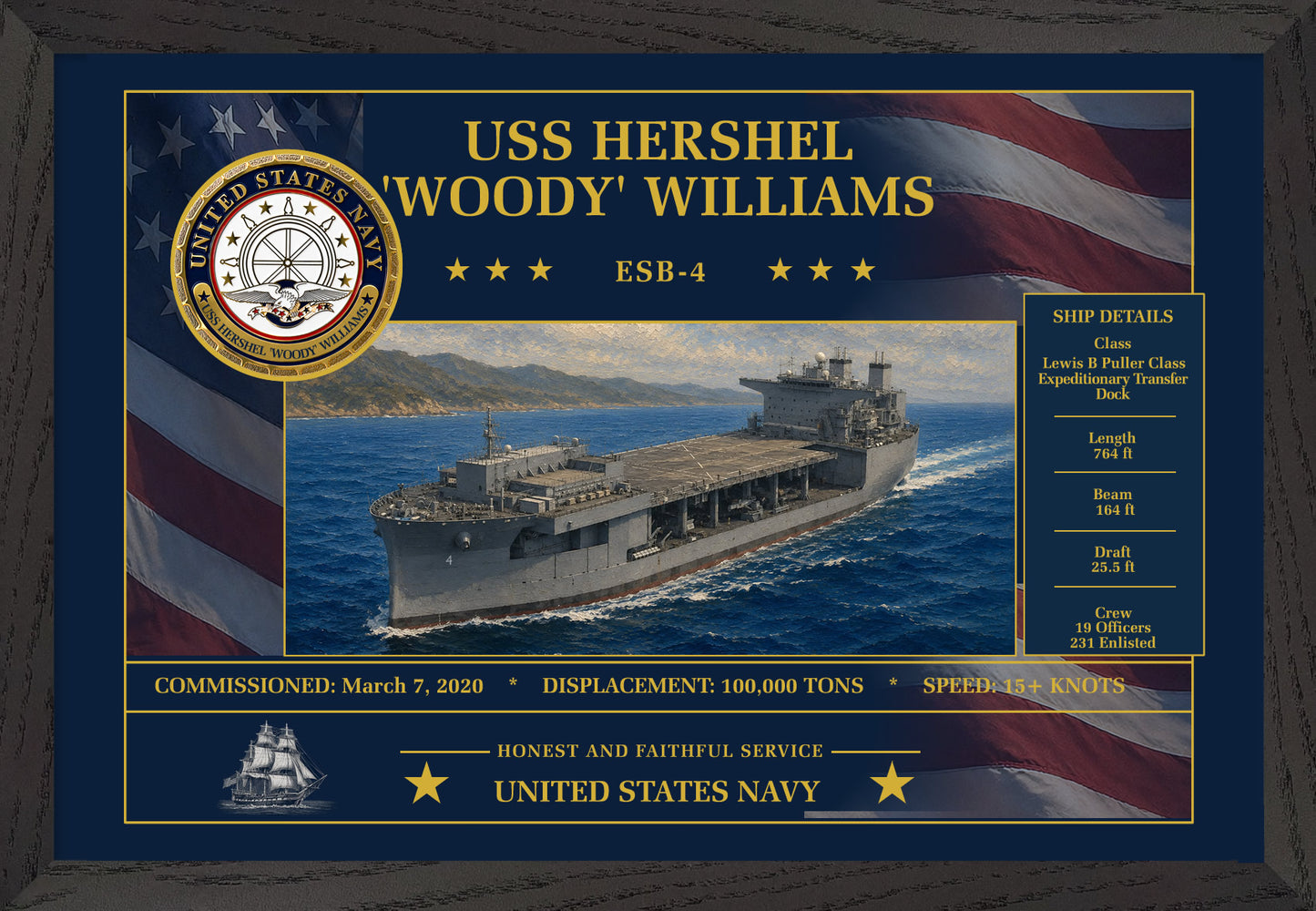 USS Hershel Woody Williams ESB-4 Framed Patriotic Art
