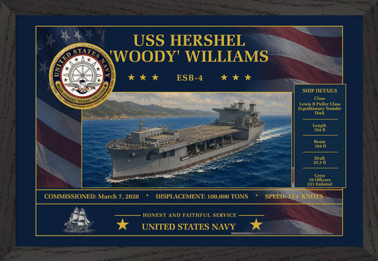 USS Hershel Woody Williams ESB-4 Framed Patriotic Art