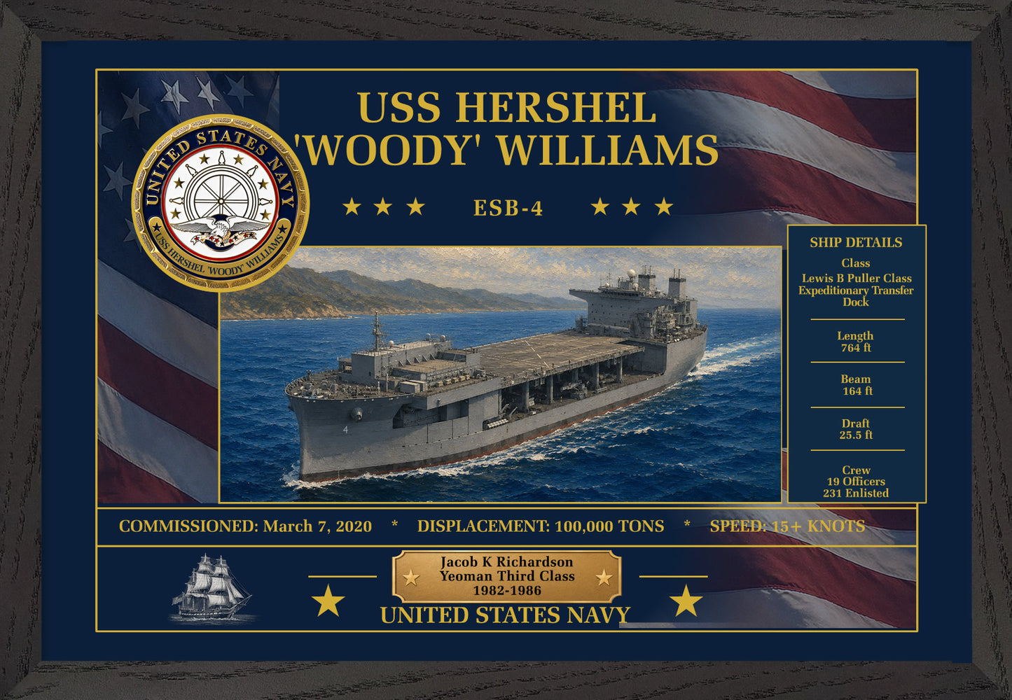 USS Hershel Woody Williams ESB-4 Framed Patriotic Art