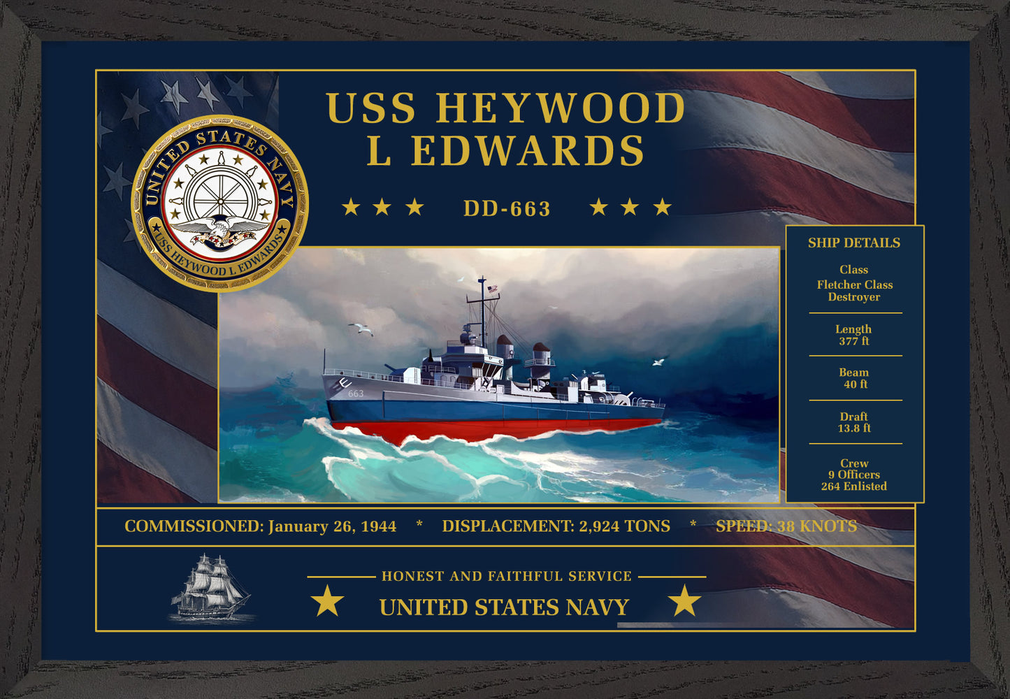 USS Heywood L Edwards DD-663 Framed Patriotic Art