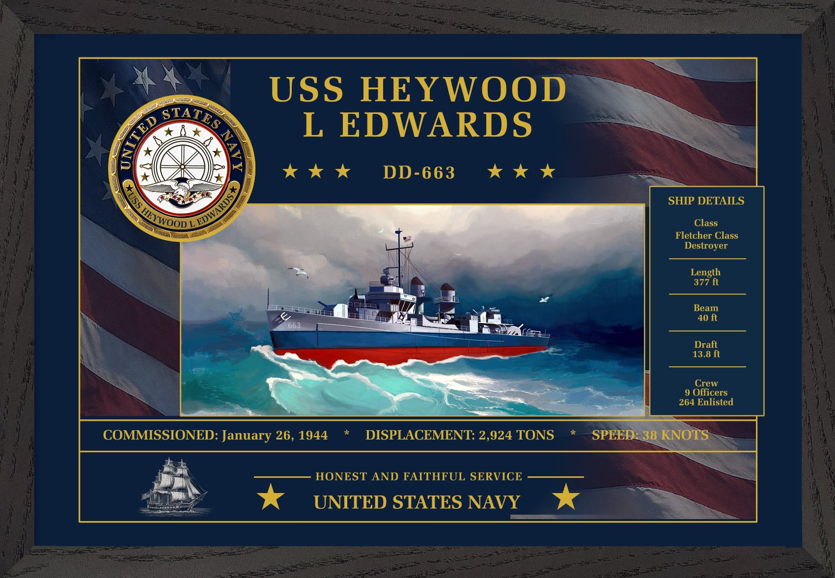 USS Heywood L Edwards DD-663 Framed Patriotic Art