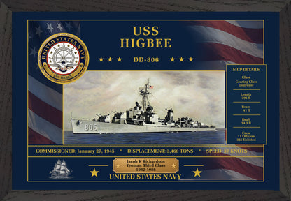 USS Higbee DD-806 Framed Patriotic Art