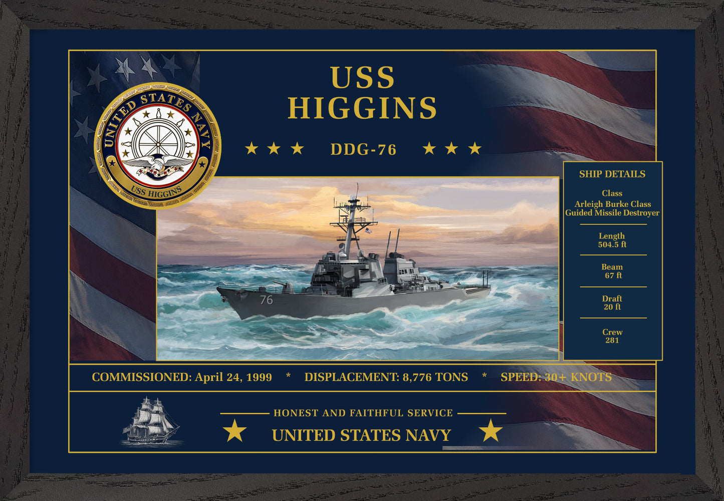 USS Higgins DDG-76 Framed Patriotic Art