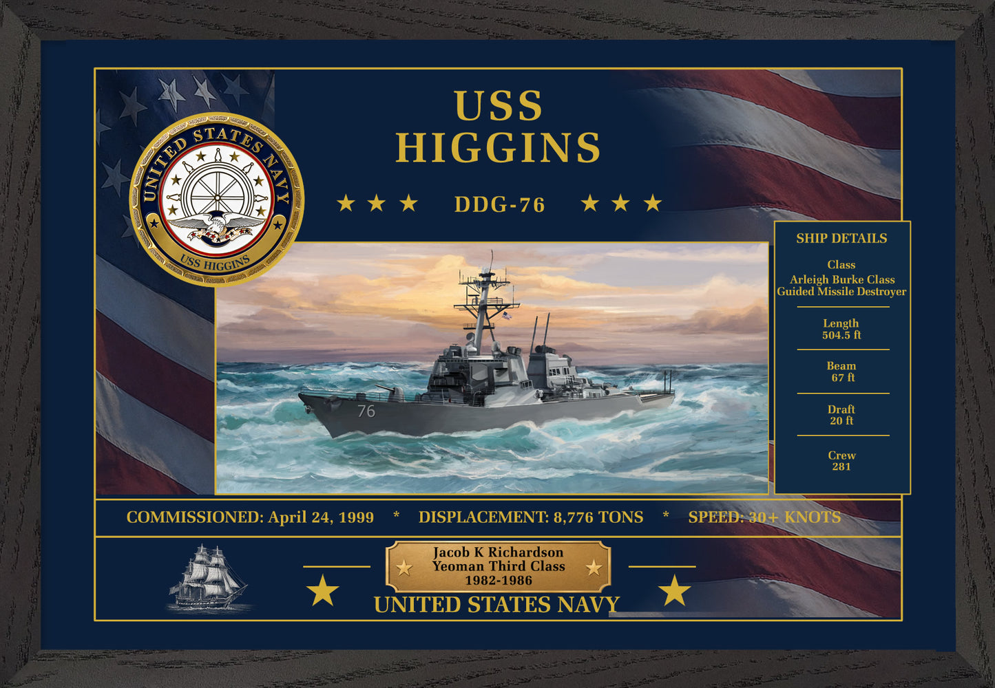 USS Higgins DDG-76 Framed Patriotic Art