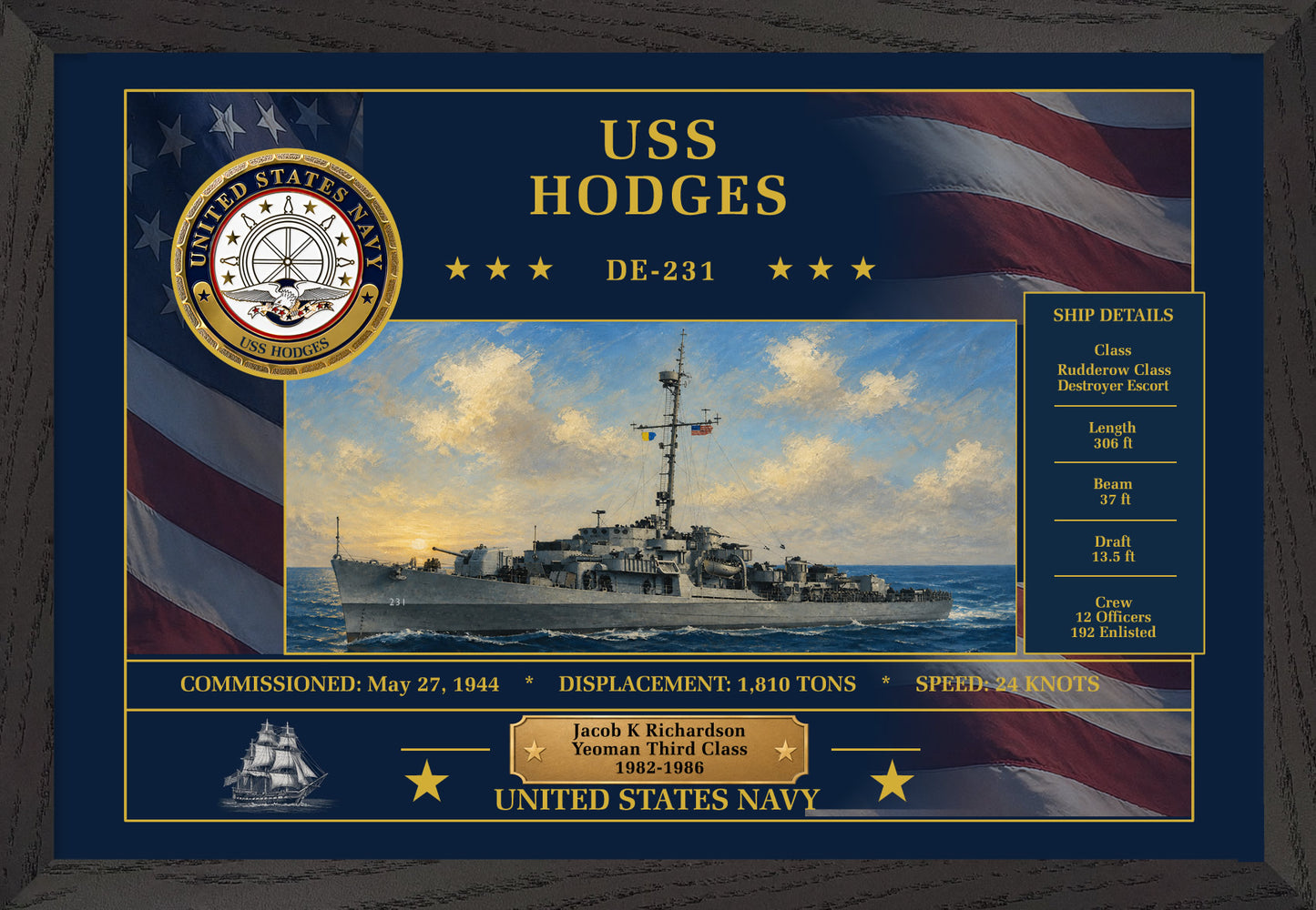 USS Hodges DE-231 Framed Patriotic Art