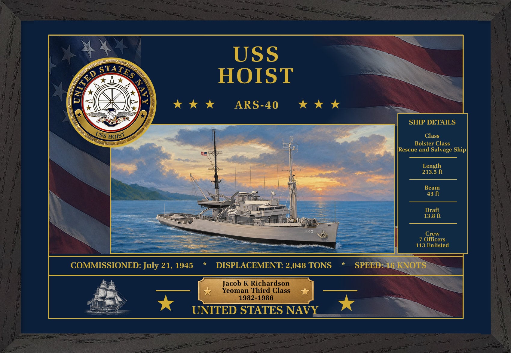 USS Hoist ARS-40 Framed Patriotic Art