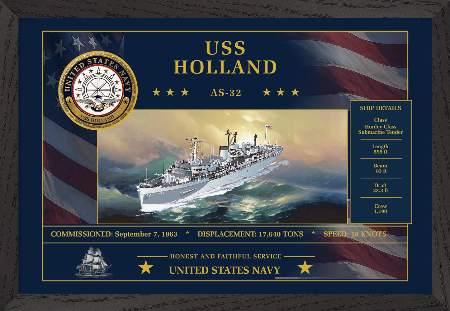 USS Holland AS-32 Framed Patriotic Art